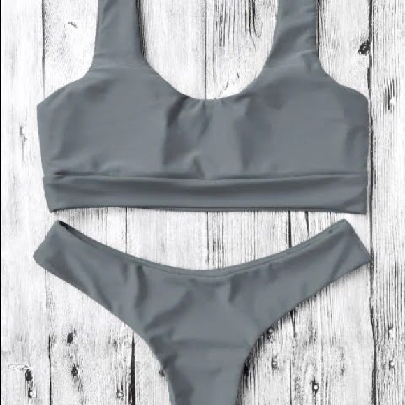 U neck bralette thong bikini - Gray - Small - Picture 4 of 7